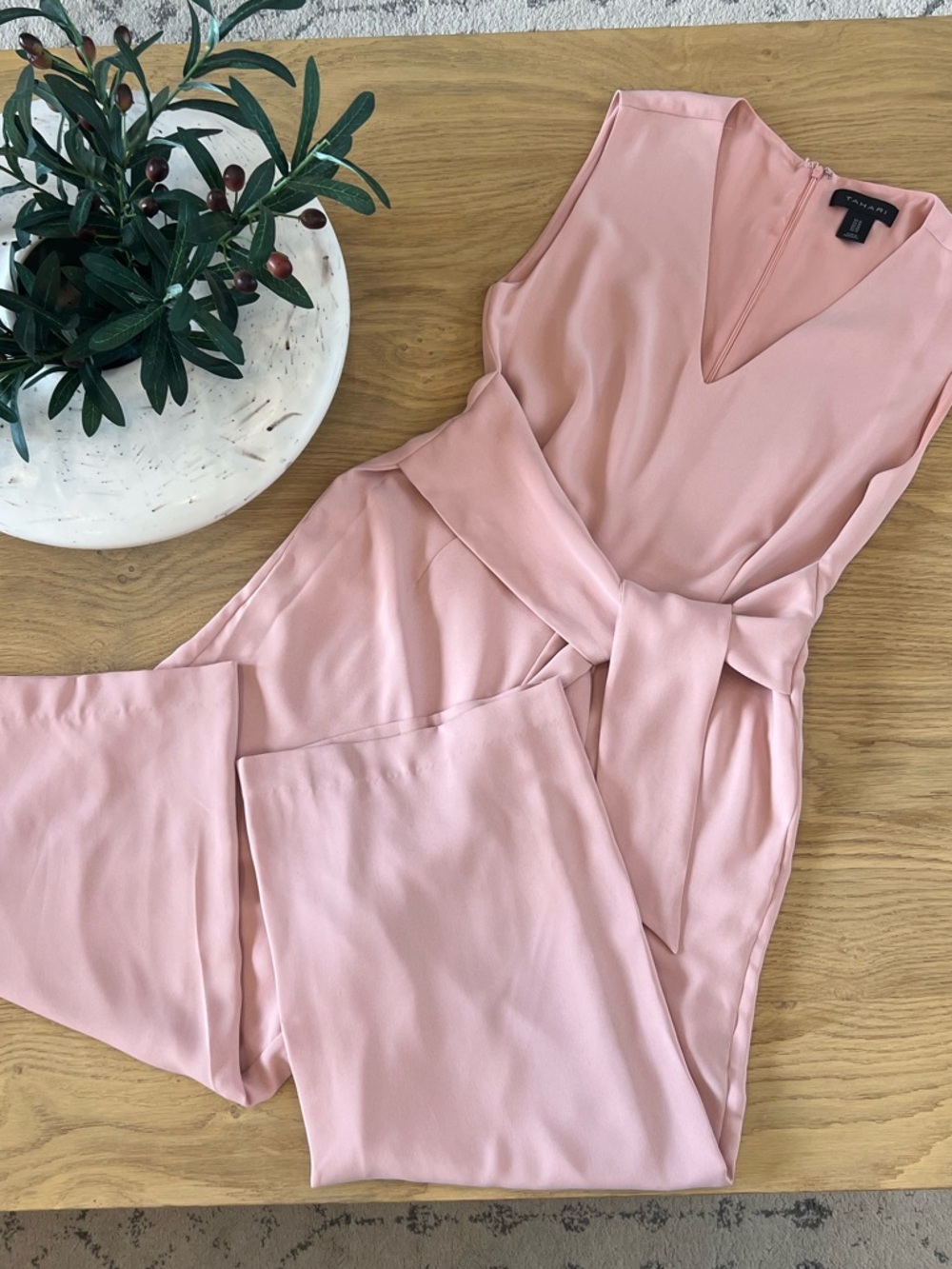 Sleeveless Pink Wide-Leg Jumpsuit with Waist Tie